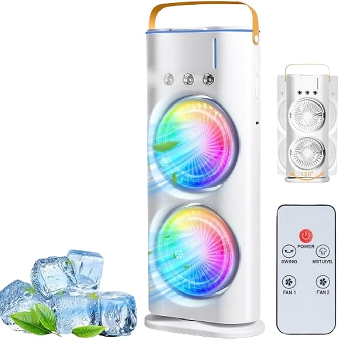 Portable Fan Double Ended Spray Fan,Mini Cooler for Room Cooling, Desk Fan with Mist Spray, Travel Cooler Fan, Water Misting Fan with Remote Controller Table Cooling Fan for Office